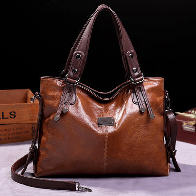 Retro Luxury Leather Work Tote ‒ Stylish Large Capacity Bag
