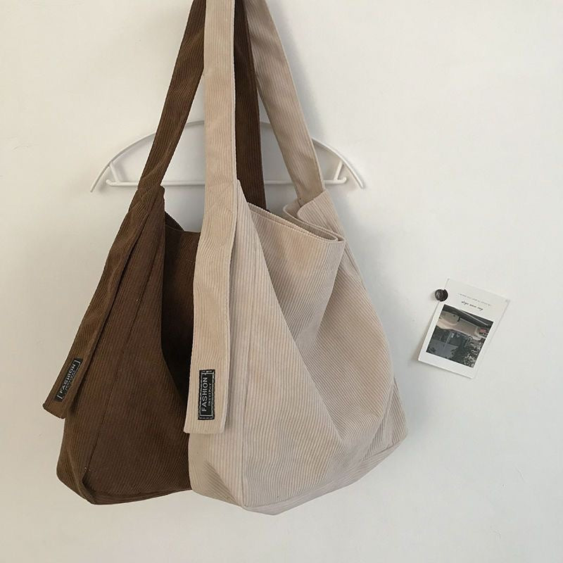 Retro Corduroy Shoulder Bag ‒  Large Capacity College & Daily  Tote
