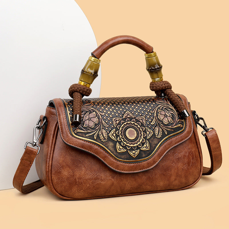 Handcrafted Retro Leather  Crossbody Bag ‒ Embossed  Vintage Style